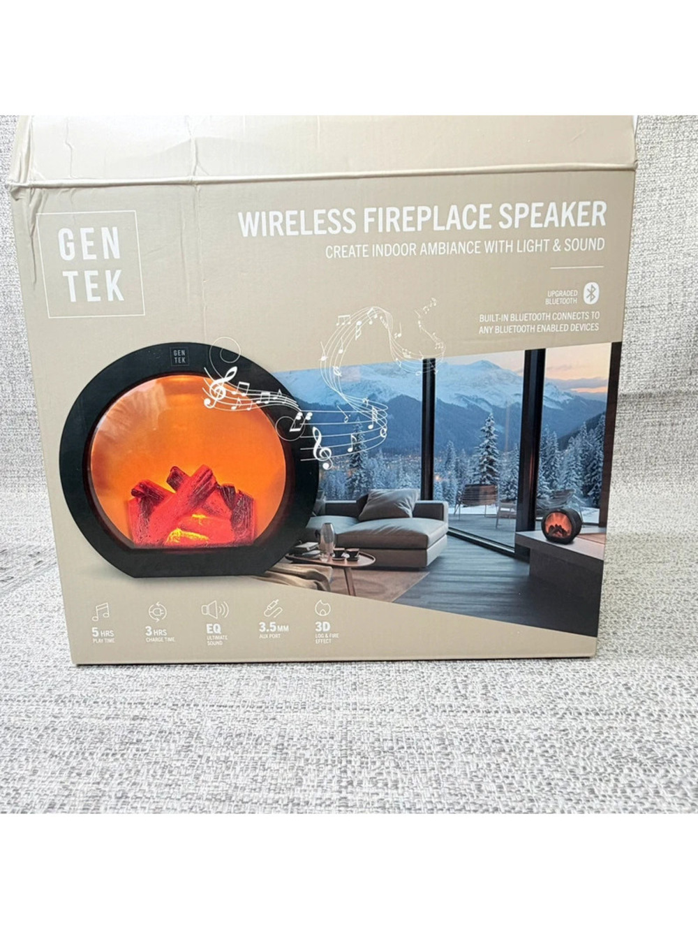 FUN Gen Tek Wireless Fireplace Bluetooth Speaker 3D Flame Light Sound